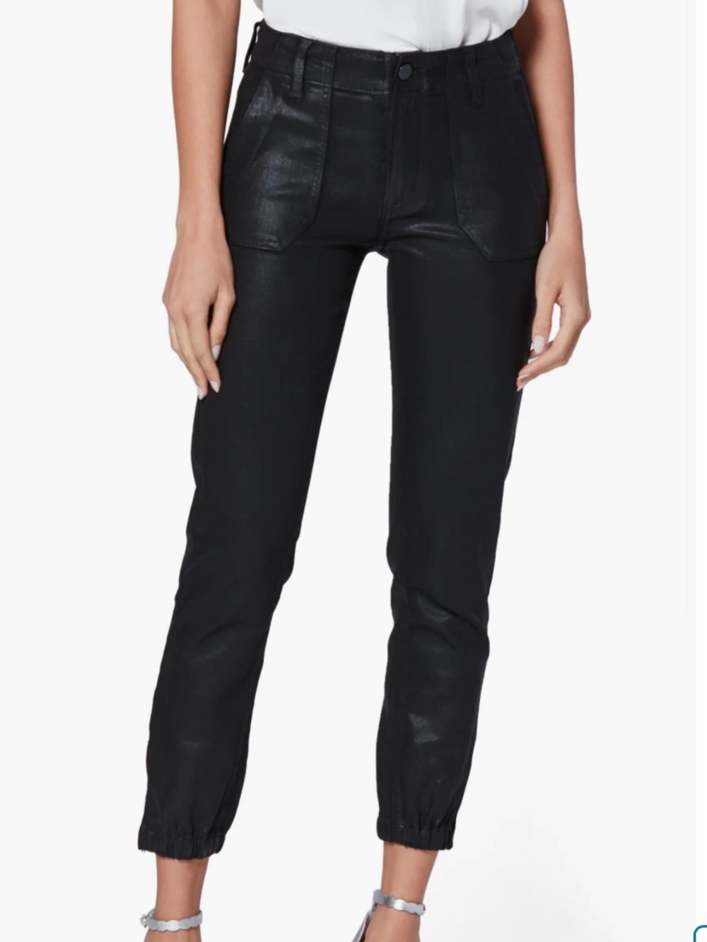 Paige waxed black Mayslie jogger pants zipper ankle stylish size 25